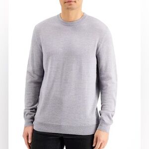 Men's Solid‎ Crew Neck Merino Wool Blend Sweater Light Grey NWT Sz M